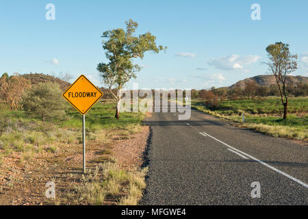 Fllodway sign of State Highway 6. West of Alice Springs Stock Photo