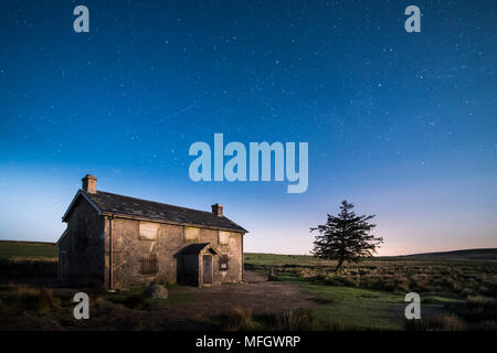 Nuns Cross Farm under stars, Dartmoor National Park, Devon, England, United Kingdom, Europe Stock Photo