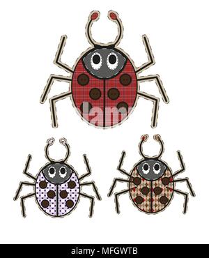 Cute cartoon spider in flat design for greeting card, invitation and logo with fabric texture. Vector illustration Stock Vector