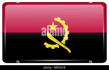 Flags of Angola in the form of a magnet on refrigerator with reflections light. Vector illustration Stock Vector