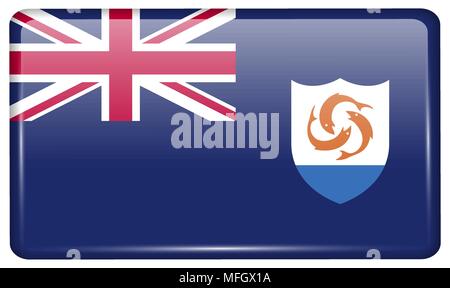 Flags of Anguilla in the form of a magnet on refrigerator with reflections light. Vector illustration Stock Vector