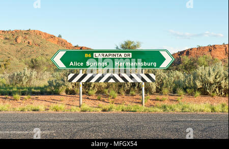 Alice Springs to Hermannsburg road sign. Larapinta Drive. State Highway 6. Stock Photo