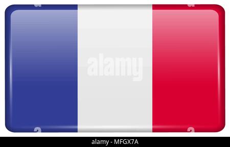 Flags of Frence in the form of a magnet on refrigerator with reflections light. Vector illustration Stock Vector
