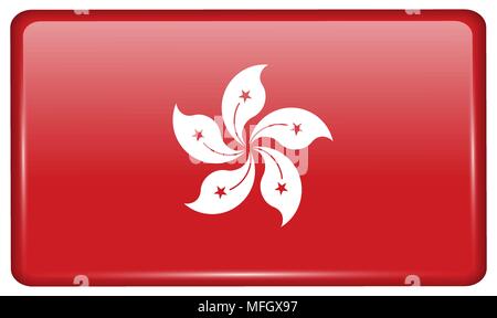 Flags of Hong Kong in the form of a magnet on refrigerator with reflections light. Vector illustration Stock Vector