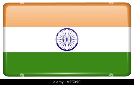 Flags of India in the form of a magnet on refrigerator with reflections light. Vector illustration Stock Vector