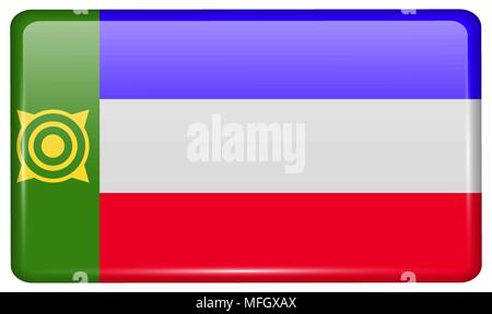 Flags of Khakassia in the form of a magnet on refrigerator with reflections light. Vector illustration Stock Vector