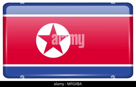 Flags of Korea North in the form of a magnet on refrigerator with reflections light. Vector illustration Stock Vector