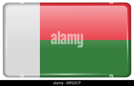 Flags of Madagascar in the form of a magnet on refrigerator with reflections light. Vector illustration Stock Vector