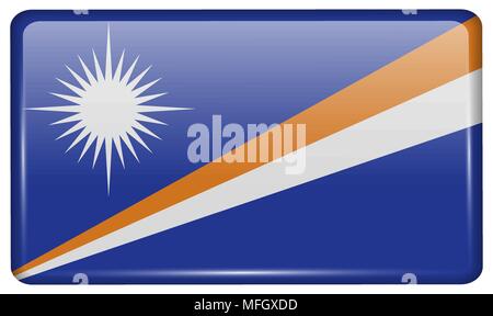Flags of Marshll Islands in the form of a magnet on refrigerator with reflections light. Vector illustration Stock Vector