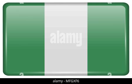 Flags of Nigeria in the form of a magnet on refrigerator with reflections light. Vector illustration Stock Vector