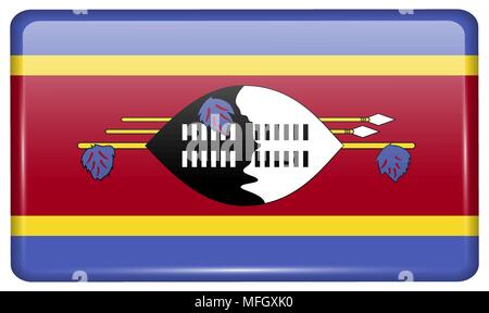Flags of Swaziland in the form of a magnet on refrigerator with reflections light. Vector illustration Stock Vector
