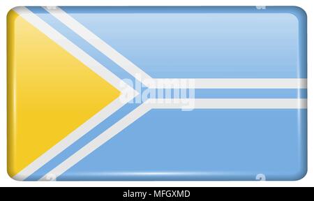 Flags of Tuva in the form of a magnet on refrigerator with reflections light. Vector illustration Stock Vector