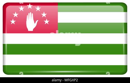 Flags of Abkhazia in the form of a magnet on refrigerator with reflections light. Vector illustration Stock Vector