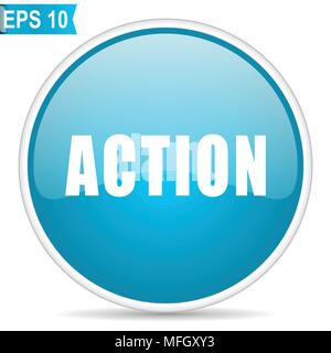 Action blue glossy round vector icon in eps 10. Editable modern design internet button on white background. Stock Vector