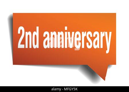 2nd anniversary orange 3d square isolated speech bubble Stock Vector