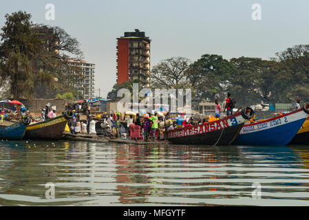 Local fishing boats in the harbour of Conakry, Republic of Guinea, West Africa, Africa Stock Photo
