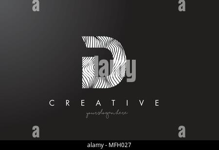 D Letter Logo with Zebra Lines Texture Design Vector Illustration. Stock Vector
