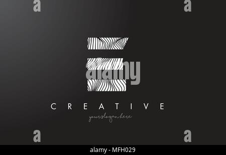 E Letter Logo with Zebra Lines Texture Design Vector Illustration. Stock Vector