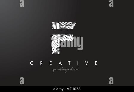 F Letter Logo with Zebra Lines Texture Design Vector Illustration. Stock Vector