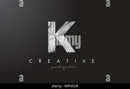 K Letter Logo with Zebra Lines Texture Design Vector Illustration. Stock Vector