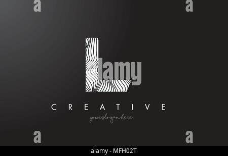 L Letter Logo with Zebra Lines Texture Design Vector Illustration. Stock Vector