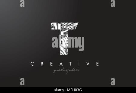 T Letter Logo with Zebra Lines Texture Design Vector Illustration. Stock Vector