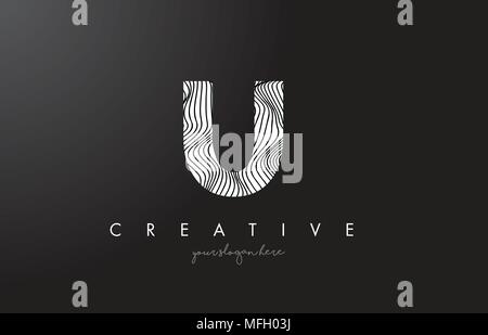U Letter Logo with Zebra Lines Texture Design Vector Illustration. Stock Vector