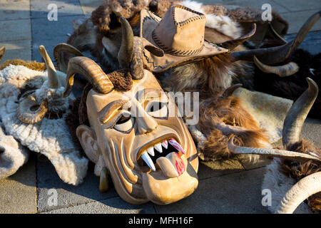 Traditional masks in the International Festival of Masquerade Games Surva. The festival promotes variations of ancient Bulgarian and foreign customs a Stock Photo