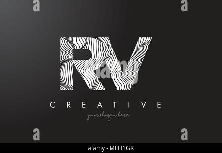 RV R V Zebra Texture Letter Logo Design With Creative Lines and Swosh ...