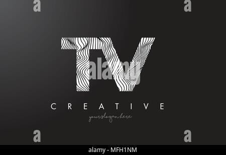 TV T V Zebra Texture Letter Logo Design With Creative Lines and Swosh ...