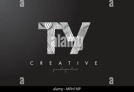 TY T Y Zebra Texture Letter Logo Design With Creative Lines and Swosh ...