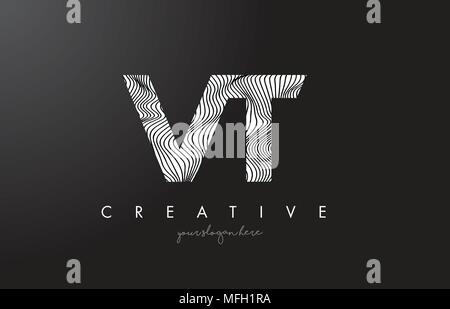 VT V T Zebra Texture Letter Logo Design With Creative Lines and Swosh ...