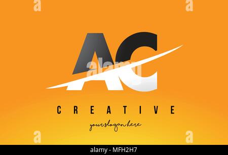 AC A C letters logo with white swoosh and black background. Vector ...