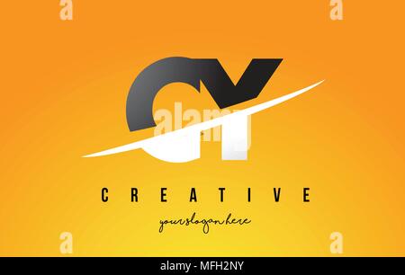 CY C Y Letter Modern Logo Design with Swoosh Cutting the Middle Letters and Yellow Background. Stock Vector