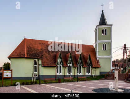 A local attraction: The church of the Heart of Jesus, modern nave and old belfry, Heviz, Egregy village, Hungary Stock Photo