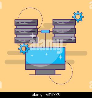 computer data server center setting technology Stock Vector