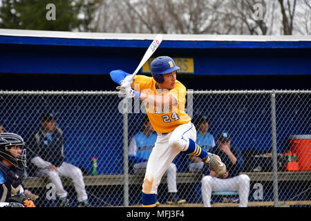 Butler, NJ, USA.  24th April, 2018.  High School baseball game being played at Butler High School.  Photo by Sandy Stucki Stock Photo