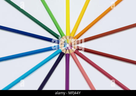Color pencils isolated on white arranged in circle. Stock Photo
