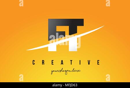 FT F T Letter Modern Logo Design with Swoosh Cutting the Middle Letters and Yellow Background. Stock Vector