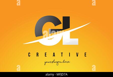 GL G L Letter Modern Logo Design with Swoosh Cutting the Middle Letters and Yellow Background. Stock Vector