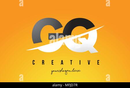GQ G Q Letter Modern Logo Design with Swoosh Cutting the Middle Letters and Yellow Background. Stock Vector