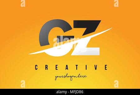 GZ G Z Letter Modern Logo Design with Swoosh Cutting the Middle Letters and Yellow Background. Stock Vector