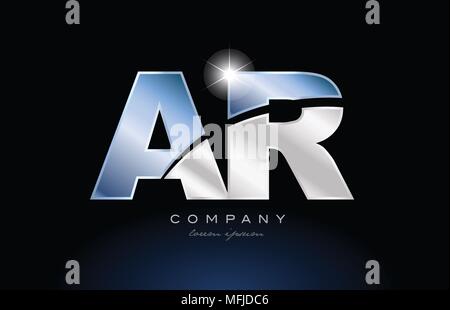 alphabet letter ar a r logo design with metal blue color suitable for a company or business Stock Vector