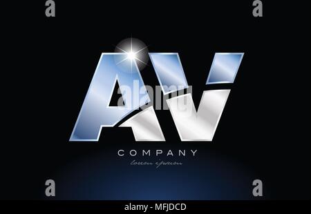 silver letter AV metal combination alphabet logo icon design with grey ...