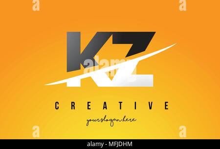 KZ K Z Letter Modern Logo Design with Swoosh Cutting the Middle Letters and Yellow Background. Stock Vector