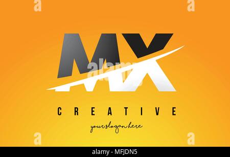 MX M X Letter Modern Logo Design with Swoosh Cutting the Middle Letters and Yellow Background. Stock Vector