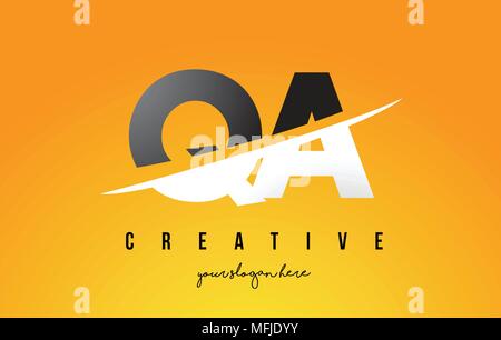 QA Q A Letter Modern Logo Design with Swoosh Cutting the Middle Letters and Yellow Background. Stock Vector