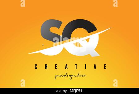 SQ S Q Letter Modern Logo Design with Swoosh Cutting the Middle Letters and Yellow Background. Stock Vector