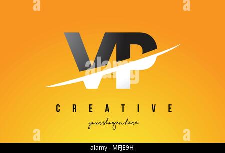 VP V P Letter Logo Design with Swoosh and Black Brush Stroke. Modern ...