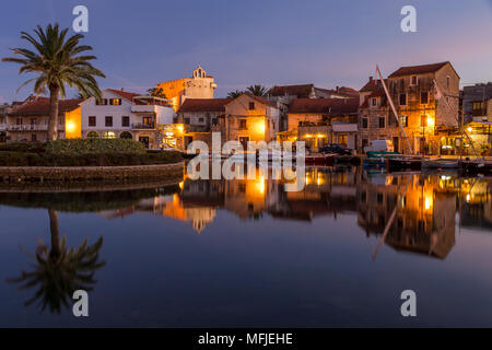 The old town of Vrboska on Hvar Island at dusk, Croatia, Europe Stock Photo